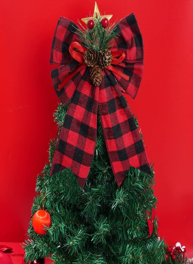 SUMERSHA 4 Pieces Buffalo Plaid Wreath Bow with Pinecones Red Check Bow Ribbon for Wreath Garland Christmas Tree Topper Ornament, Party Decoration, Gifts Wrapping - Image 5